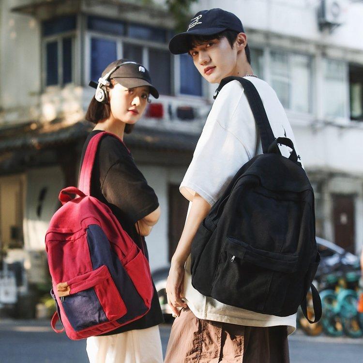 Японский ретро рюкзак Mori из холста женский школьный рюкзак женский с контрастным — фото 7