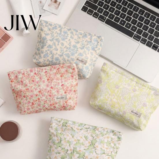 Travel Accessories Bag Floral Cotton Makeup Bag, Large Capacity Toiletry with Multi Pouch Compartments, Cute Skincare Cosmetic Storage for Students