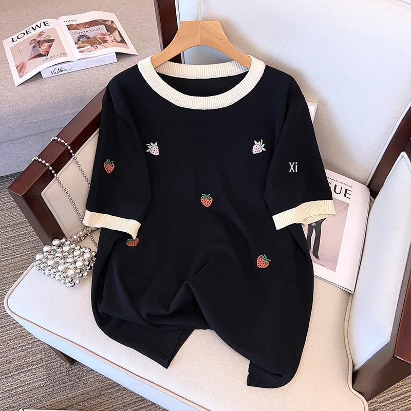Plus Size Women's Summer Ice Silk Knit Slimming Top 8171 - Short Sleeve T-shirt for 200/300 Jin