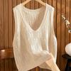 Women's Plus-Size Sleeveless Vest for Spring and Autumn Casual Style Versatile Loose Thin Hollow-Out Knitted Stylish Gilet