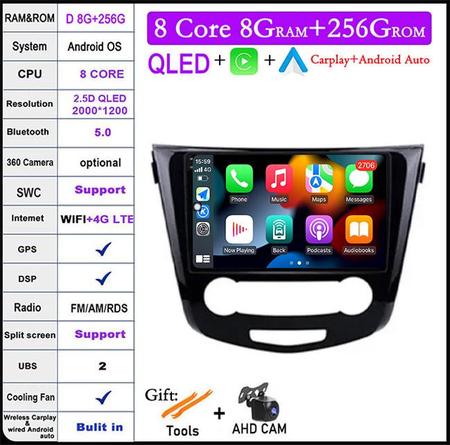 10 Lnch For Nissan Qashqai J11 Nissan X Trail T32 2014 - 2017 Android 14 Car Multimedia Radio Carplay GPS Navigation Auto