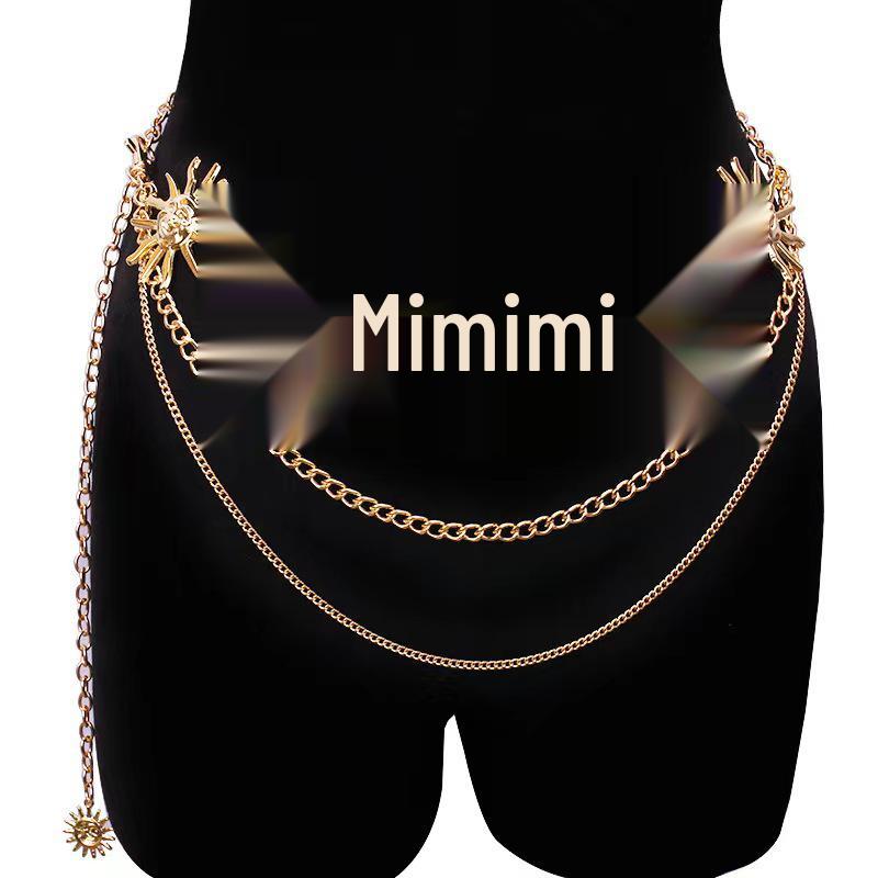 Crescent Moon & Sunflower Metal Waist Chain for Women - Adjustable Waistband Body Decoration