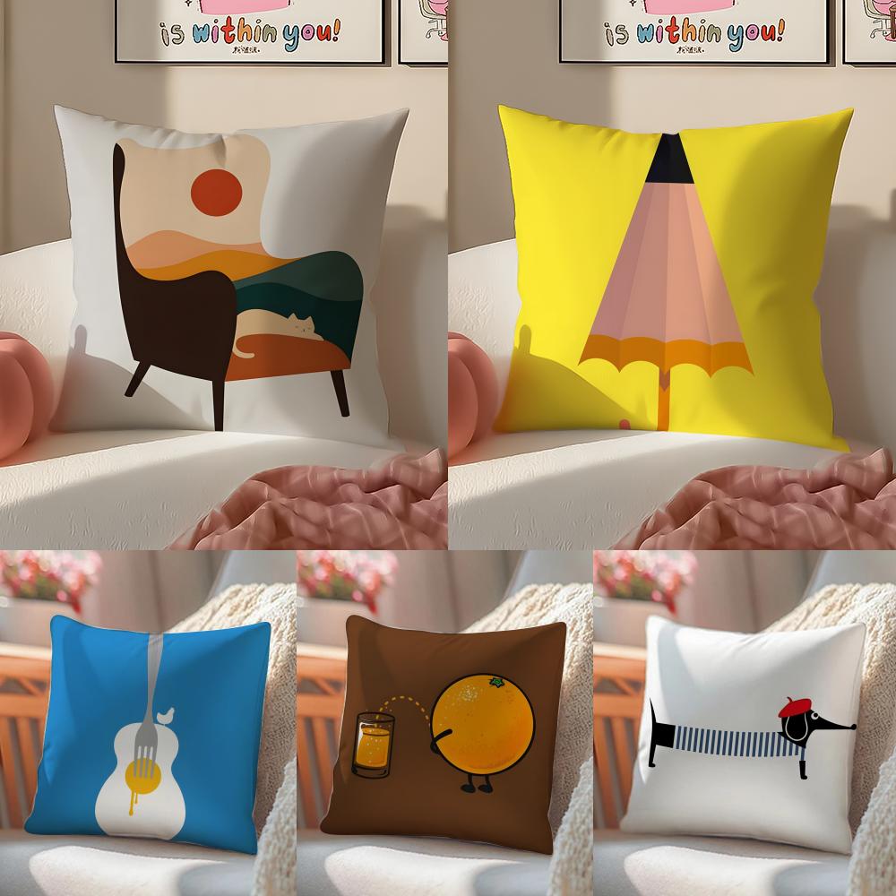 Funny Quirky Musical Instrument Patterns Cushion Cover Silky Elegant Comfort Sofa Bed Invisible Zipper Beach Pillowcase