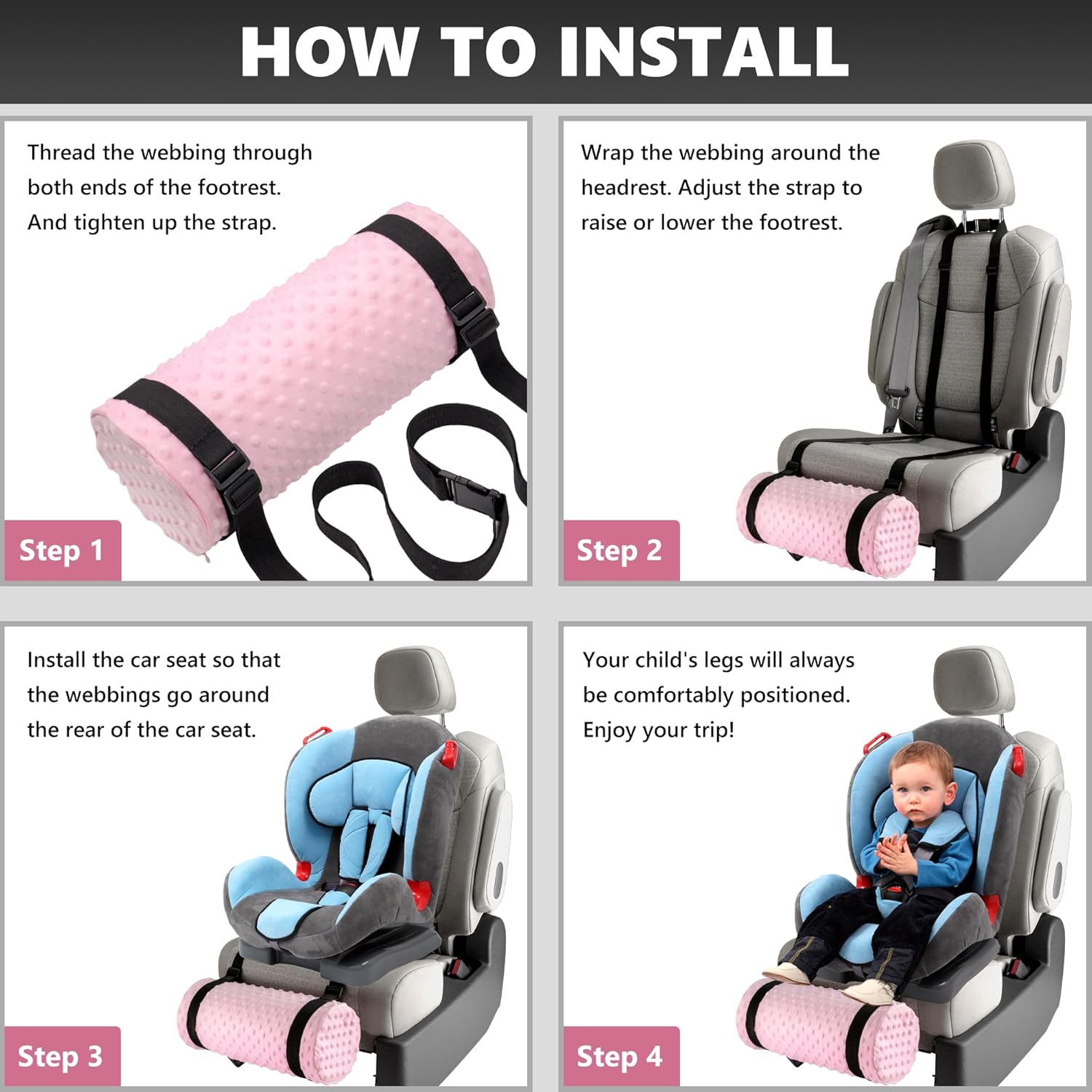 

Car Seat Foot Rest for Kids Toddlers Children Travel, Car Foot Rest for Kids Attachment, Leg Resting for Child Car Seat, Suitable for Any Car Seat, Dots Plush Cover розовый