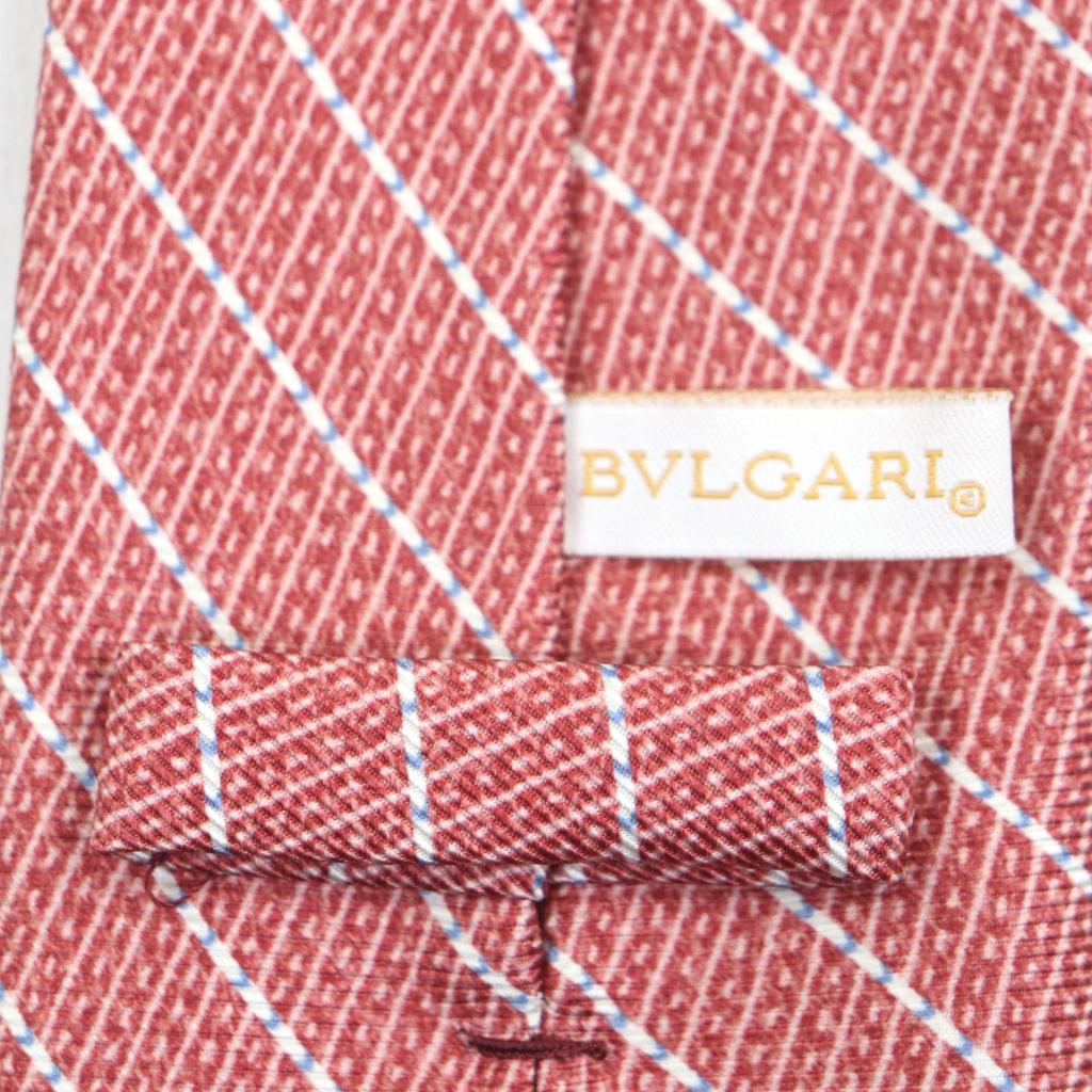 Pristine BVLGARI tie All-over regimental stripe pattern Red silk mens Used