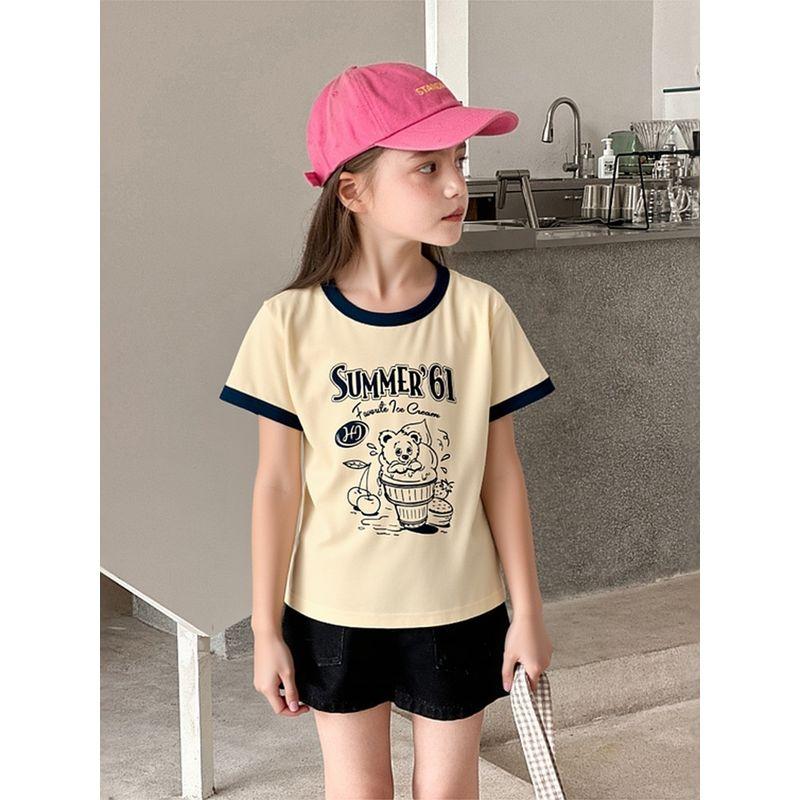Brand Foreign Trade Children's Clothing Summer New Style 2026 Trendy Short-Sleeved T-Shirt Base Shirt for Girls Pure Cotton Printed