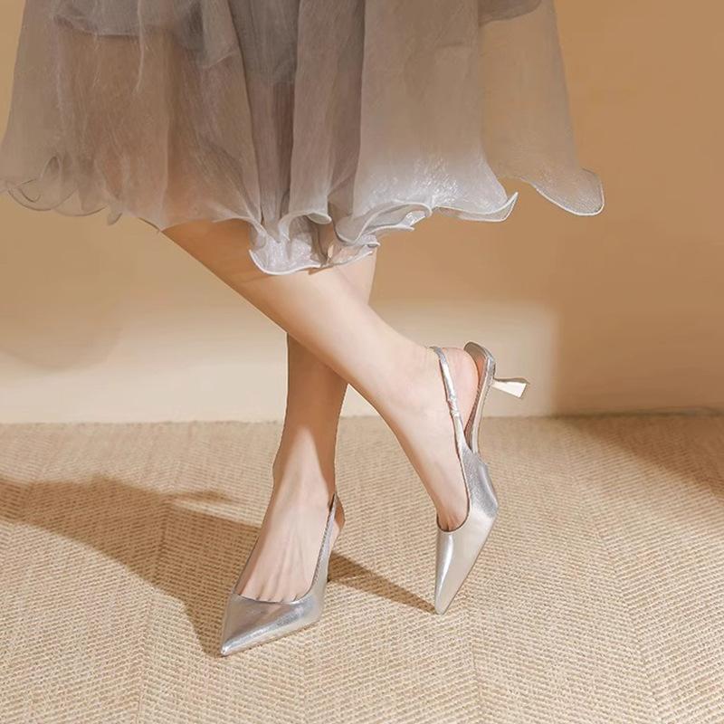 Nai Pai silver pointed high heels women's 2025 summer new versatile small fresh thin heel bag head with sandals