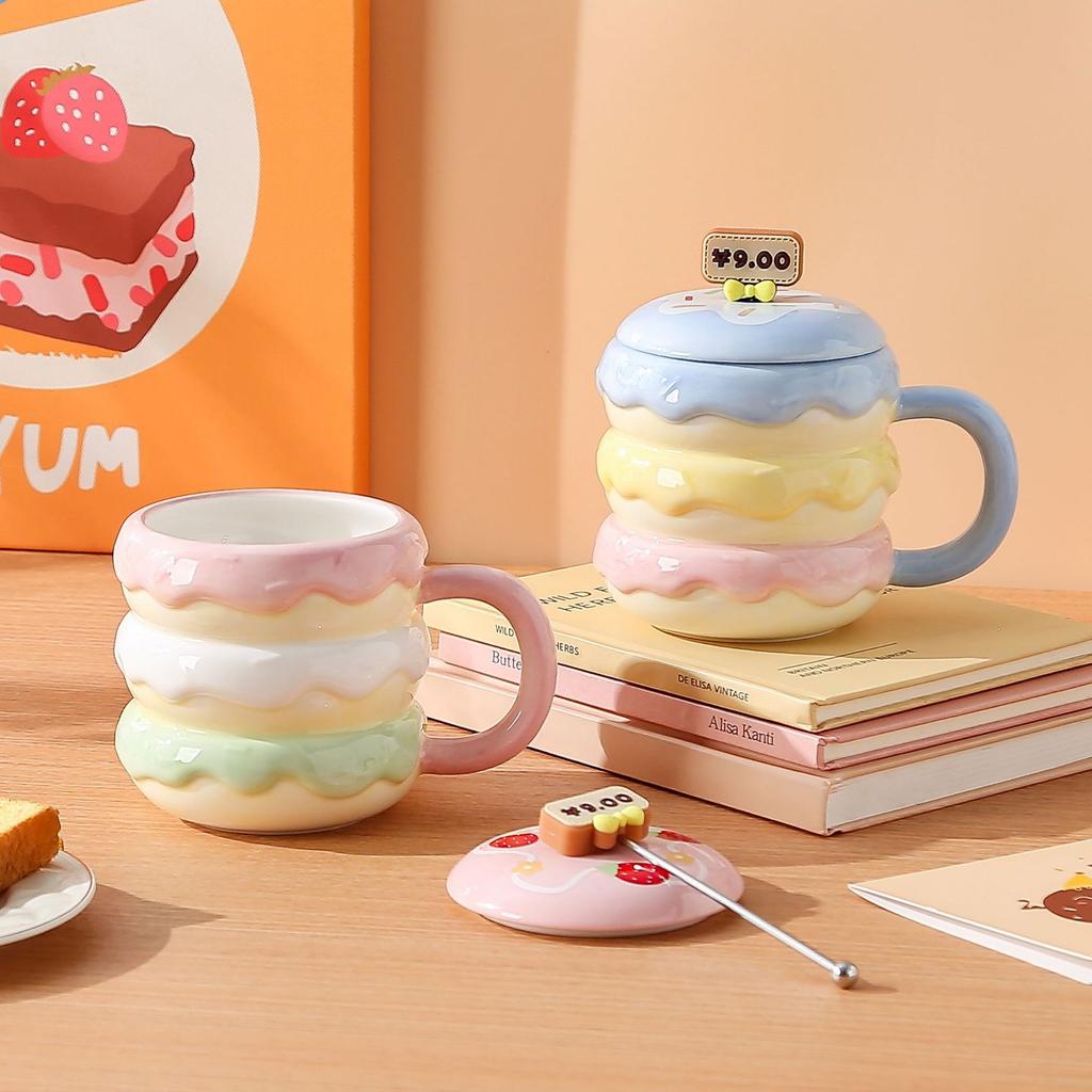 High Value Creative Water Cup Burger Cup Mug Student Cup Hand Painted Underglaze Colored Cup Ceramic with Lid with Stick