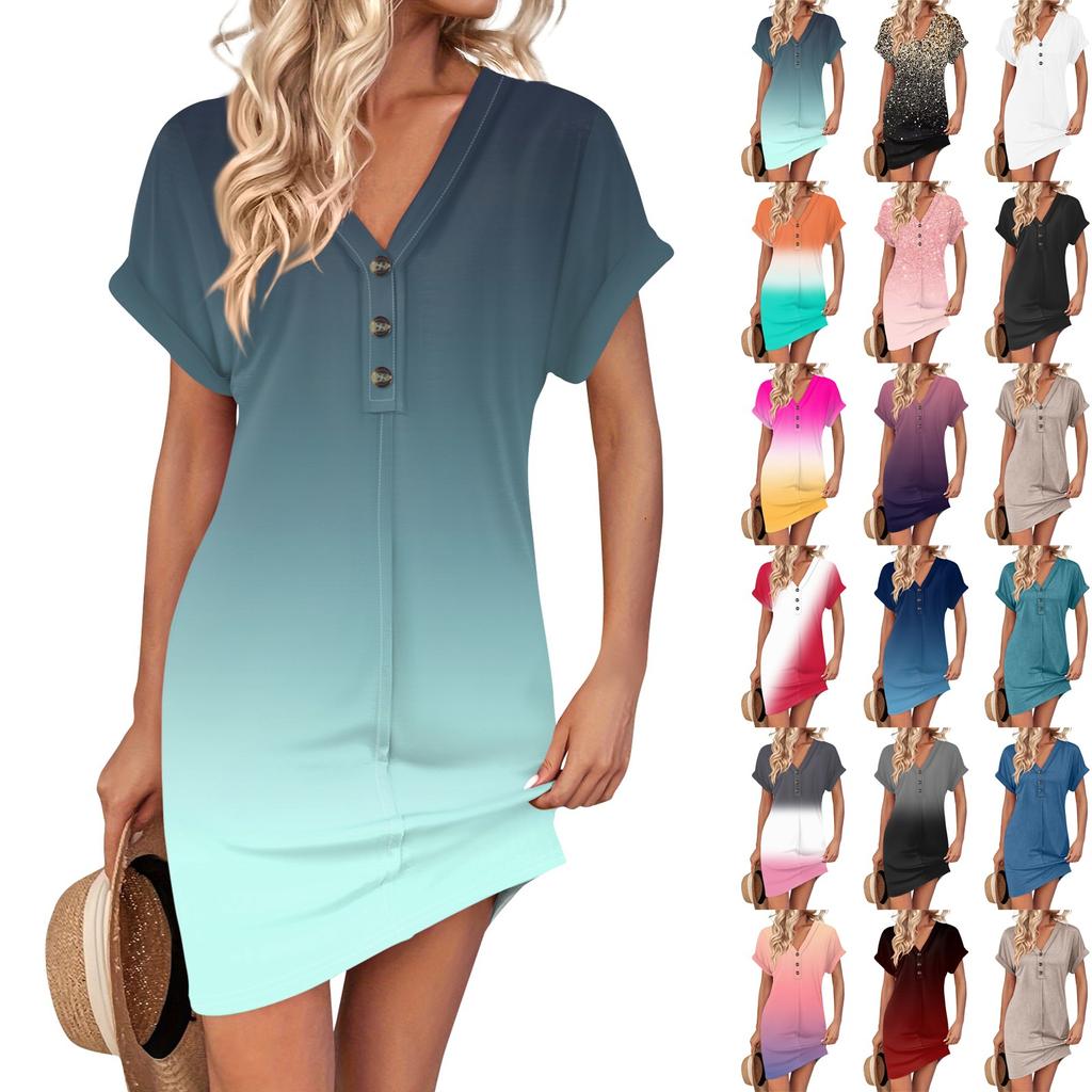 Women's Short Summer Dress - V-Neck, Short Sleeve, Flowy Tunic For Beach, Wedding, Travel Flowy Short Sleeve Dress Women's Short Summer Dress - V-Neck, Short Sleeve, Flowy Tunic For Beach, Wedding, Travel Flowy Short Sleeve Dress