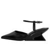 Fashion Wedge Heeled Sandals Women Sexy Pointed Toe Ankle Strap Buckle Mules High Heels Black Summer Designer Shoes for Women