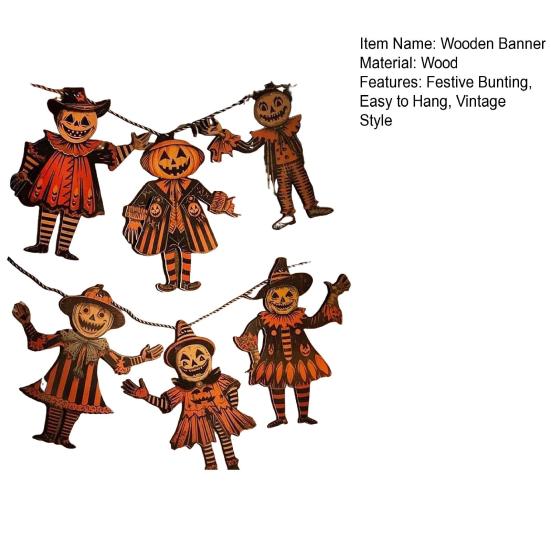 Vintage Vánoční Dřevěný Banner Hororová Dýně Čarodějnice Halloween Vlajková Girlanda Jelen Santa Claus Banner Závěsná Nástěnná Dekorace pro Domov Slavnostní Párty Vánoční Dekorace