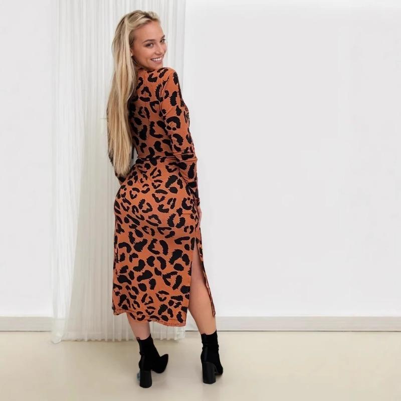 Herbst Damen Bedrucktes Langarm Schnürkleid