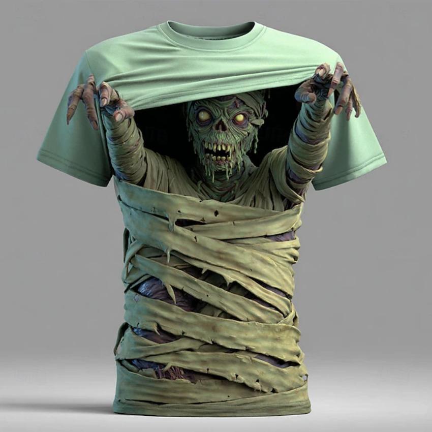 Herren Skelett Zombie 3D Gedrucktes T-Shirt Sommer Outdoor Casual Horror Muster Kurzarm Kinder Kinder Tops Herren Kleidung
