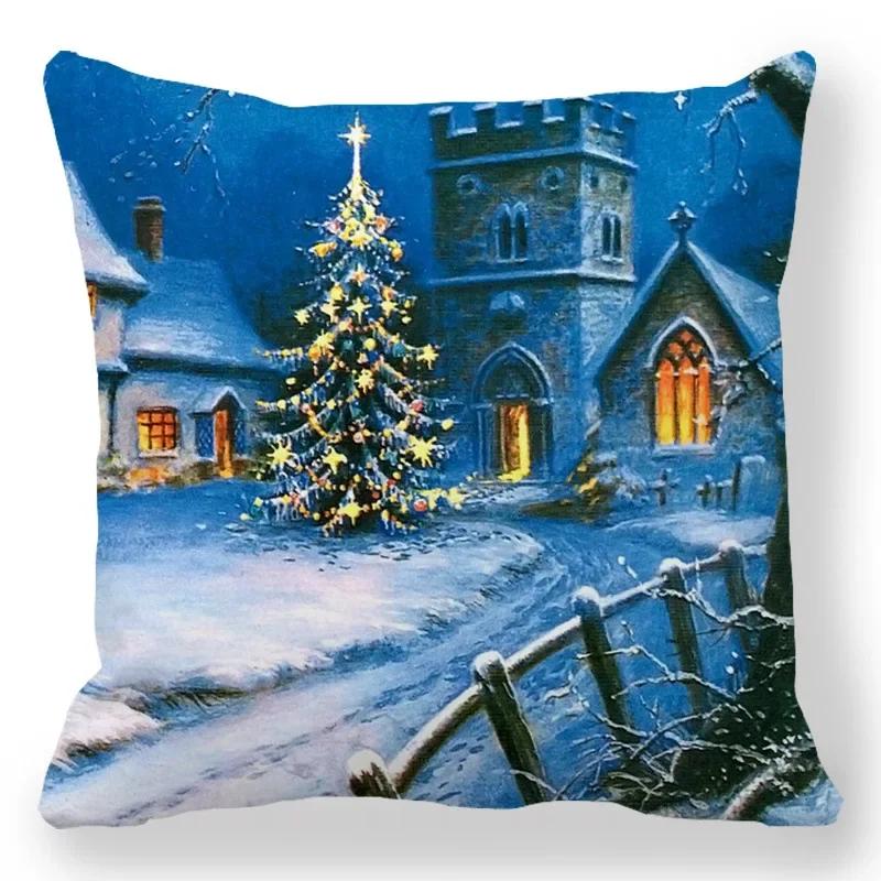 Christmas Decor Cushion Cover Christmas Gifts Home Party Decorative Pillow Cover Winter Snow Scene Animal Angel Print Pillowcase