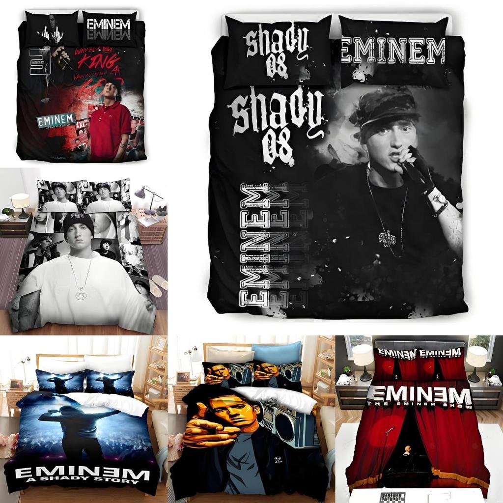 Set Biancheria da Letto Stampa Digitale 3D Eminem con Tessuto Cottonfeel per Arredo Camera da Letto Moderna