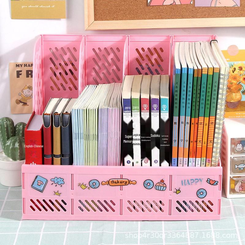 "Office Desk Organizer: File Rack, Basket, Folder Tray, Student Book Stand"