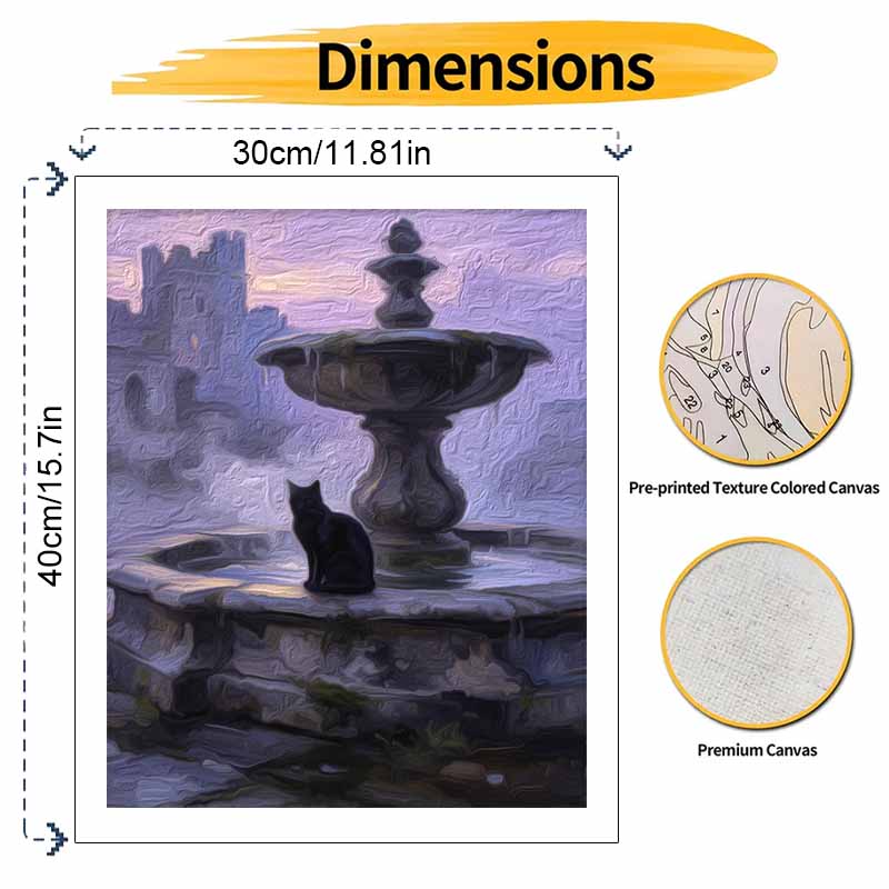Halloween Digital Oil Painting Black Cat Fountain Castle Scenery Coloring Painting Hand Painting Home Decoration