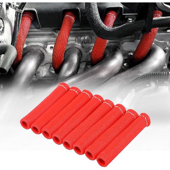 Spark Plug Wire Heat Shield Sleeve 2500° Spark Plug Boot Protector Boots Wrap For SBC BBC 350 454 8PCS Plug Wire Covers