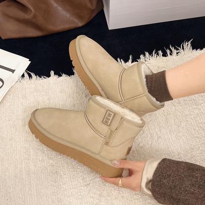2025 Winter New Snow Boots Women's Flat-bottomed Short Tube Northeast Piled Thickened Waterproof and Warm Fur Integrated Women's Shoes