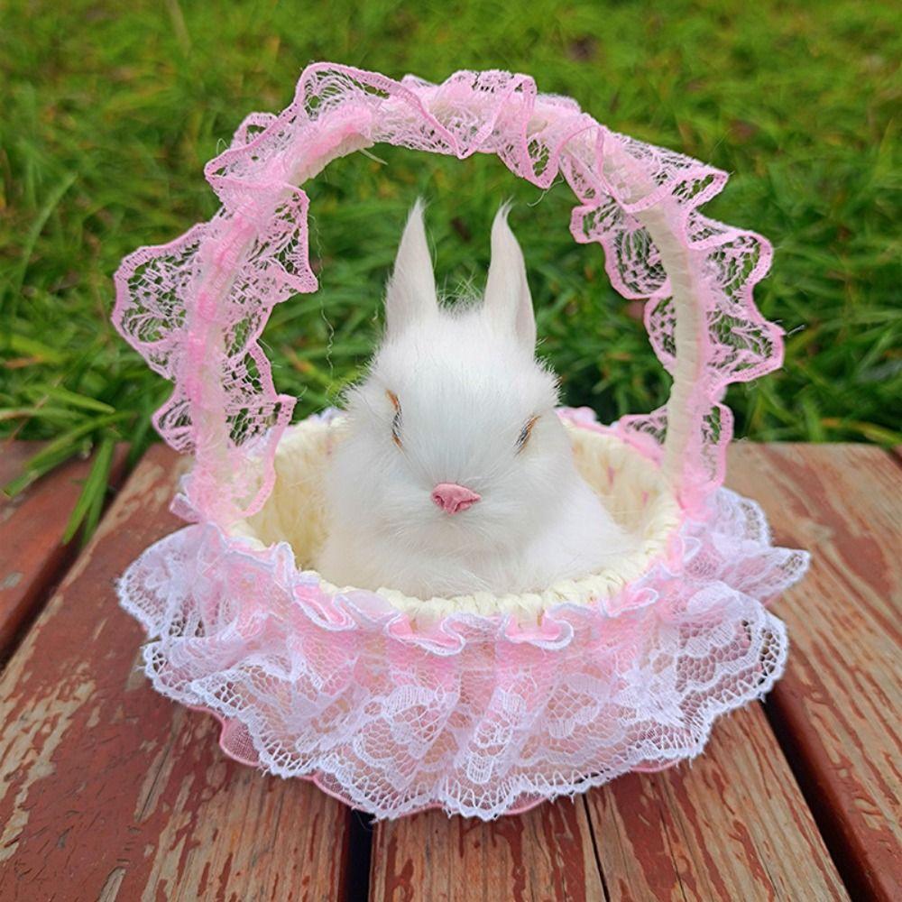 Miniatures Plush Bunny Toy Figurines Plush Sleeping Cats Simulation Rabbits Toy  Car Ornaments