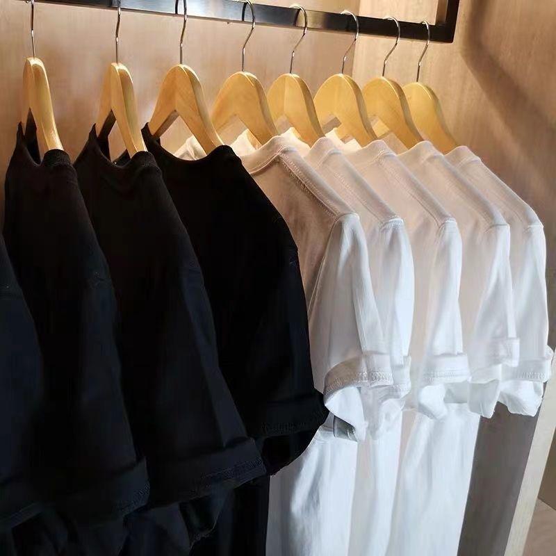 Men's and Women's Slim Fit Xinjiang Cotton T-Shirt: Short-Sleeved White or Black with Summer Logo Print