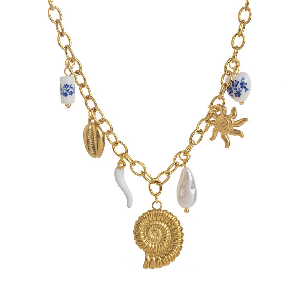 Non titanium steel Valentine's Day love flower fruit conch turtle multiple pendant necklace for women