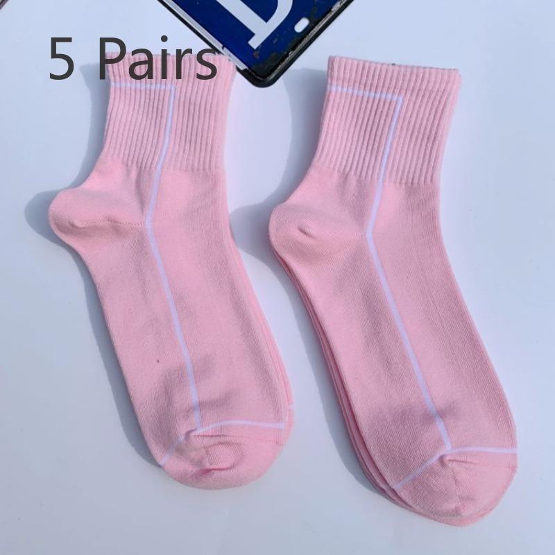 

5 пар летних коротких хлопковых носков для мужчин и женщин длиной до середины икры, черные, белые и розовые, для уличного студенческого стиля, для уличного скейтбординга, для спорта 5 Pairs розовый