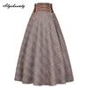 England Style Autumn Winter Women Midi Woolen Skirt High Waist Bandage Thick Warm Plaid A-Line Elegant Wool Skirts Womens