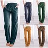 Womens Casual Linen Blend Drawstring Wide Leg Pants