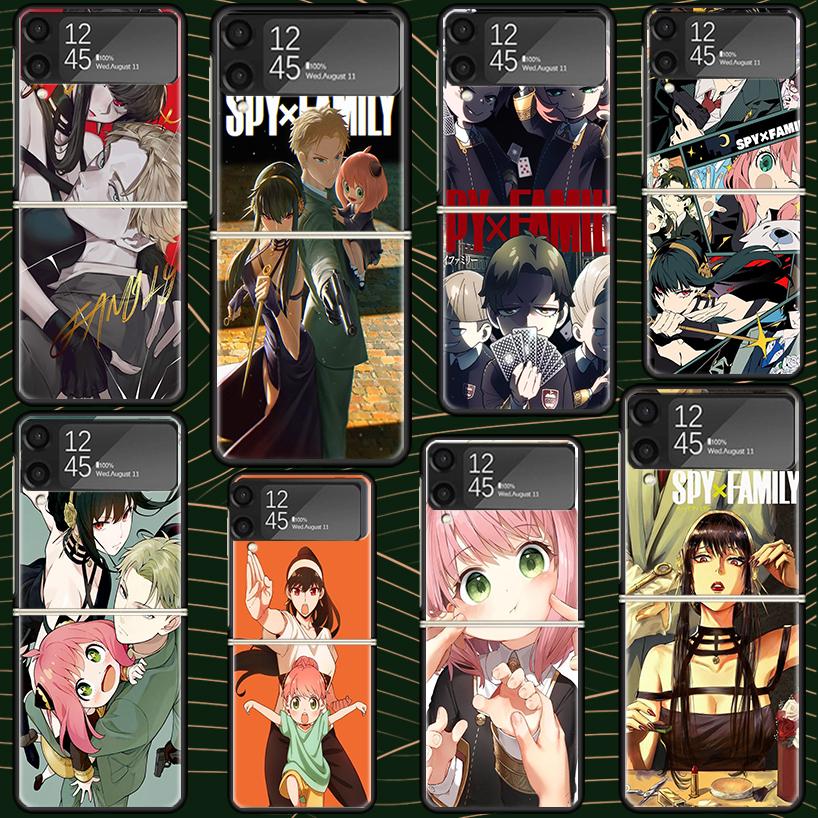 Anime S-Spy Family Anya Case for Samsung Galaxy Z Flip7 Flip6 Flip5 Flip4 Flip3 5G Hard Phone Shell Z Flip 7 6 5 4 3 Black Cover
