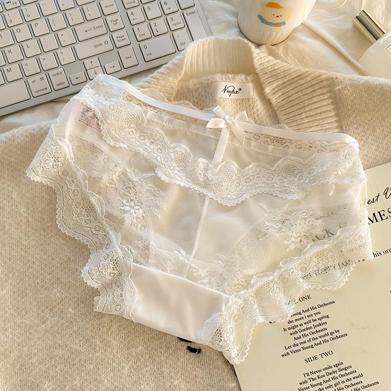 French Lace Satin Low-Waist Sexy Panties for Women with Cotton Crotch, Breathable and Stylish Design