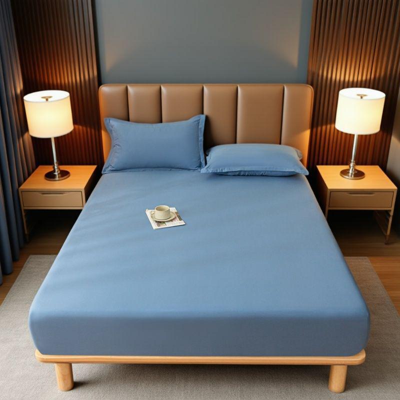 

Приємне до шкіри однотонне простирадло на резинці з покривалом та наволочкою 140x200-30 cm