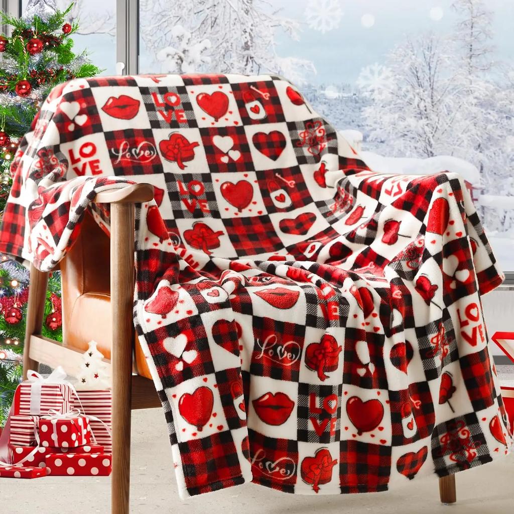 Valentines Day Blanket Kiss Me Red Lips Blanket Festival Birthday Gifts for Women Girlfriend Wife Flannel Love Throw Blankets