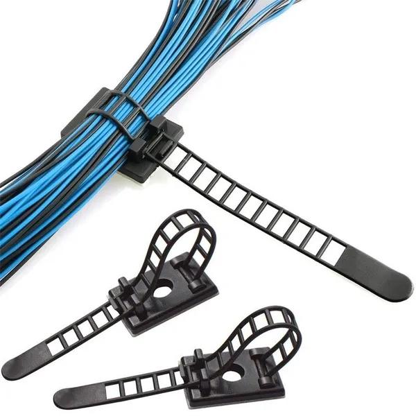 10/20 st buntbandsfäste Justerbara klämmor Självhäftande rem Fixhållare Plast Nätverkskabel Nätsladd Bil Organizer Clamp