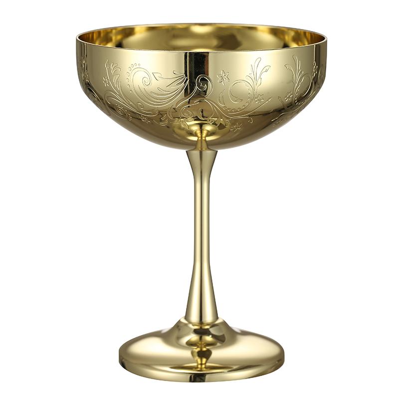 Metal Cup, Martini Cocktail Glasses,Copper Plated Stainless Steel With Etching Pattern