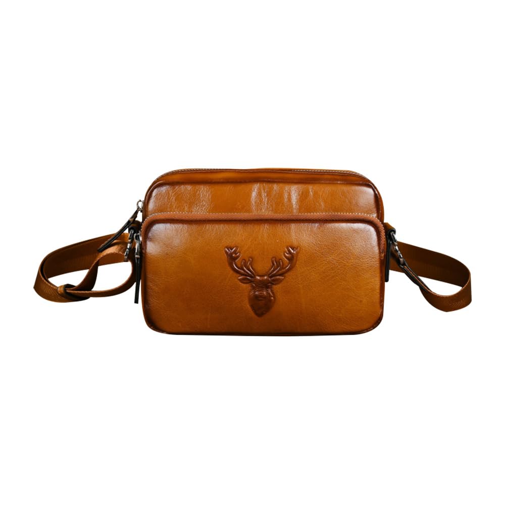 

Whatna Tanned Natural Cowhide Leather Shoulder Bag for Crossbody Chest Genuine Small Business Fits iPad Shoulder Small Messenger Cycling Bag