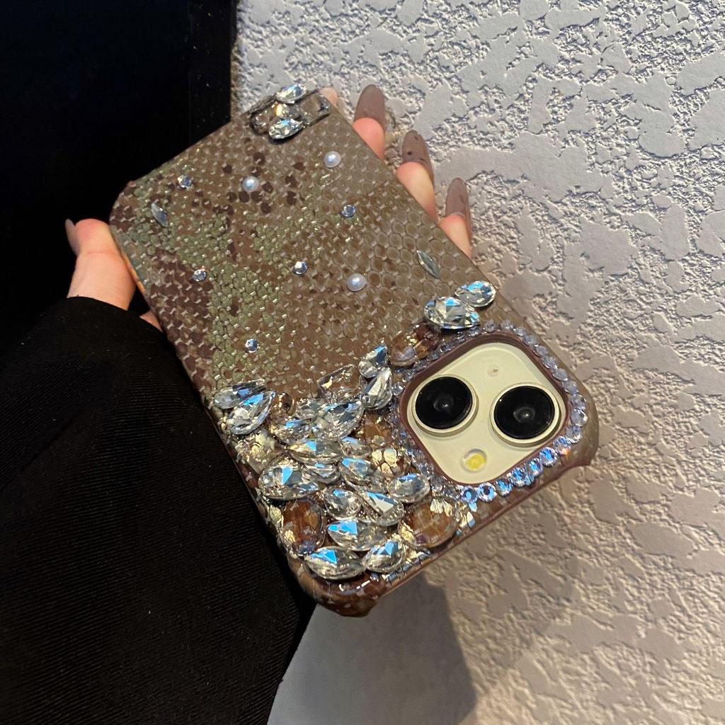 Rhinestone Leather Drop-proof Phone Case for Apple 17 Pro Max/16/15 Pro/14/13 Pro Max