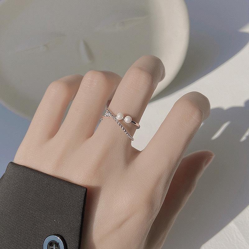 New Pearl Cross Ring Women's Fashion Personality Simple Open Ring Cold Wind Light Luxury Niche Design Jewelry