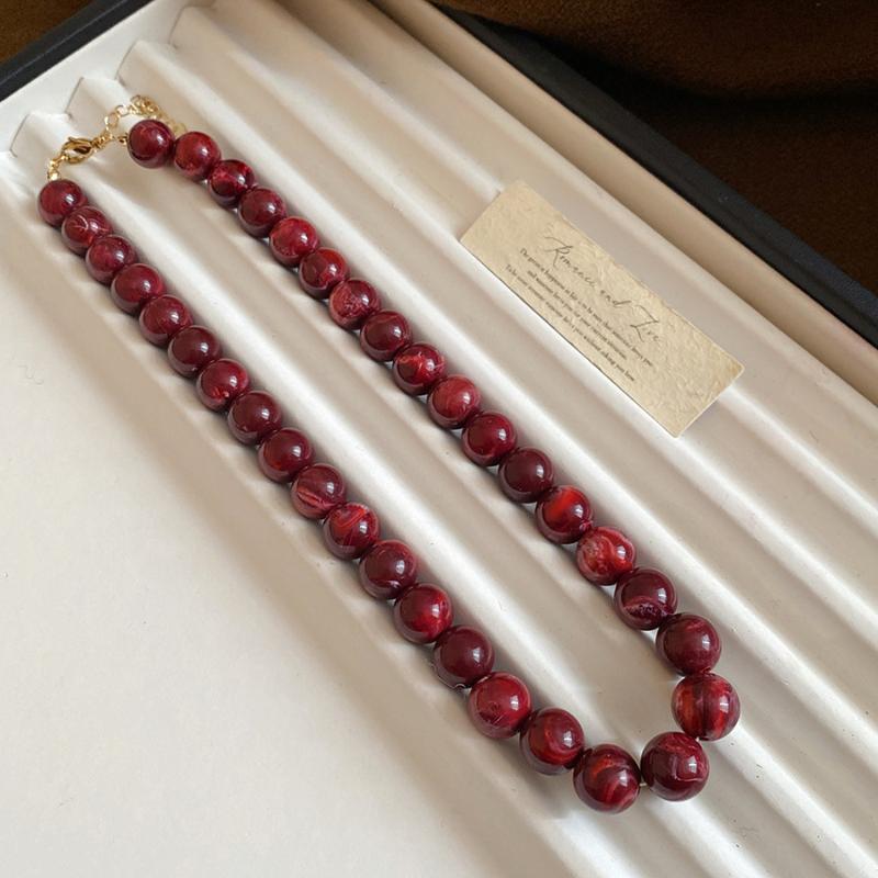 Colorful Elegant Bead Collarbone Chain Vintage Round Acrylic Bead Choker Delicate Neck Accessory for Prom Wear