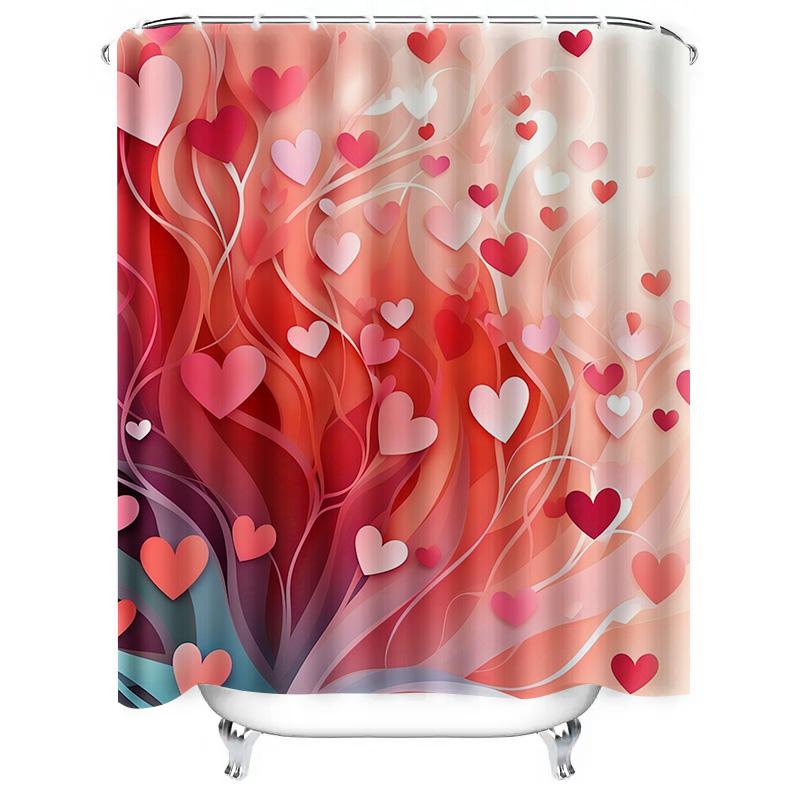 Romantic Heart Tree Shower Curtain - Waterproof, Mildew-Resistant, Machine Washable for Valentine's Day Bathroom Decor