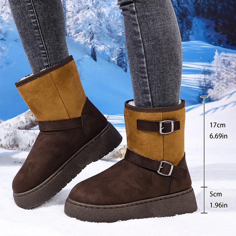 Fashion Fashion Mix Color Thick Bottom Snow Boots Women 2025 Winter Warm Plush Non Slip Ankle Boots Metal Bucket Furry Designer Shoes 42
