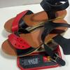 Sandales Boutonnées Grande Taille à Semelles Épaisses Talon Moyen Chaussures Ajourées Talons Compensés Feuille Tongs de Plage