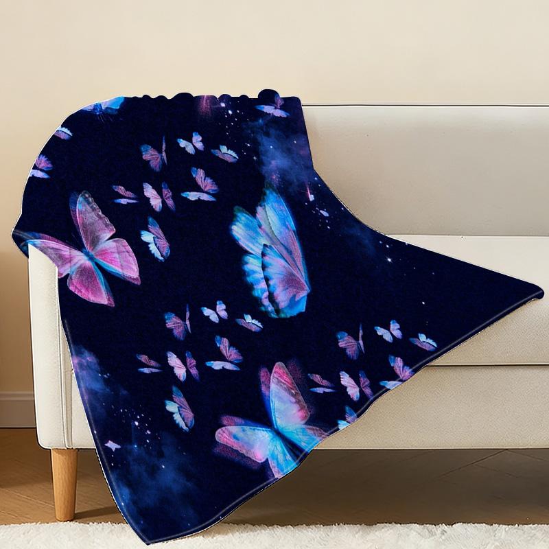 Butterfly Theme Flannel Blanket,No Shed Soft Warm Cozy Throw for Couch, Bed, All Seasons, Perfect for Movie Nights, Halloween & Christmas