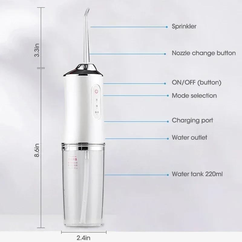 Dental Water Flosser Oral Irrigator USB with 4 Tips for Teeth Cleaning Gum Care Mouth Rinse Portable Jet