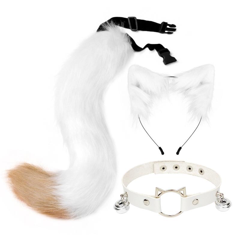 Fluffy for CAT Ears Hair Hoop Bell Leather Collar Animal Tail Set Cosplay Costum Drop Shipping