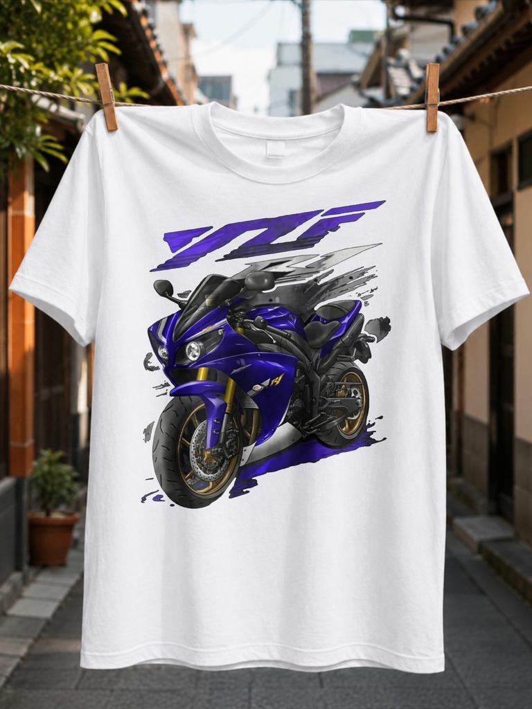 R1 Purple Sport Motorcycle GraphicDynamic Bike Illustration Violet Paint Strokes and Racing Marks Unisex All T-Shirt
