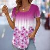 Tshirt Womens 2024 Print Floral Square Neck Pleated Short Sleeve Pullover Top Ladies Summer Casual Tshirt Vacation Shirts