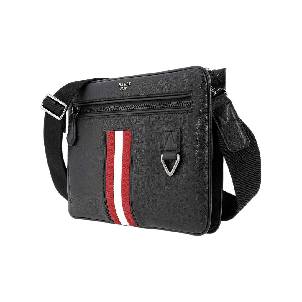 Bally Red And White Striped Zipper Commuter Leather Small Square Camera Bag Men Shoulder Bag Black 6238769