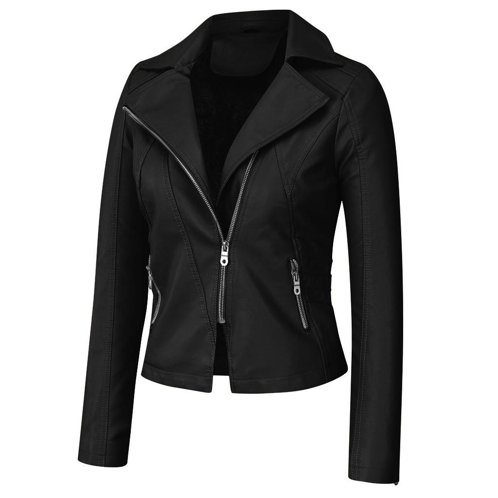 Dámská móda Krátký kabát Bunda z umělé kůže na zip Kabát Kapsa Outwears