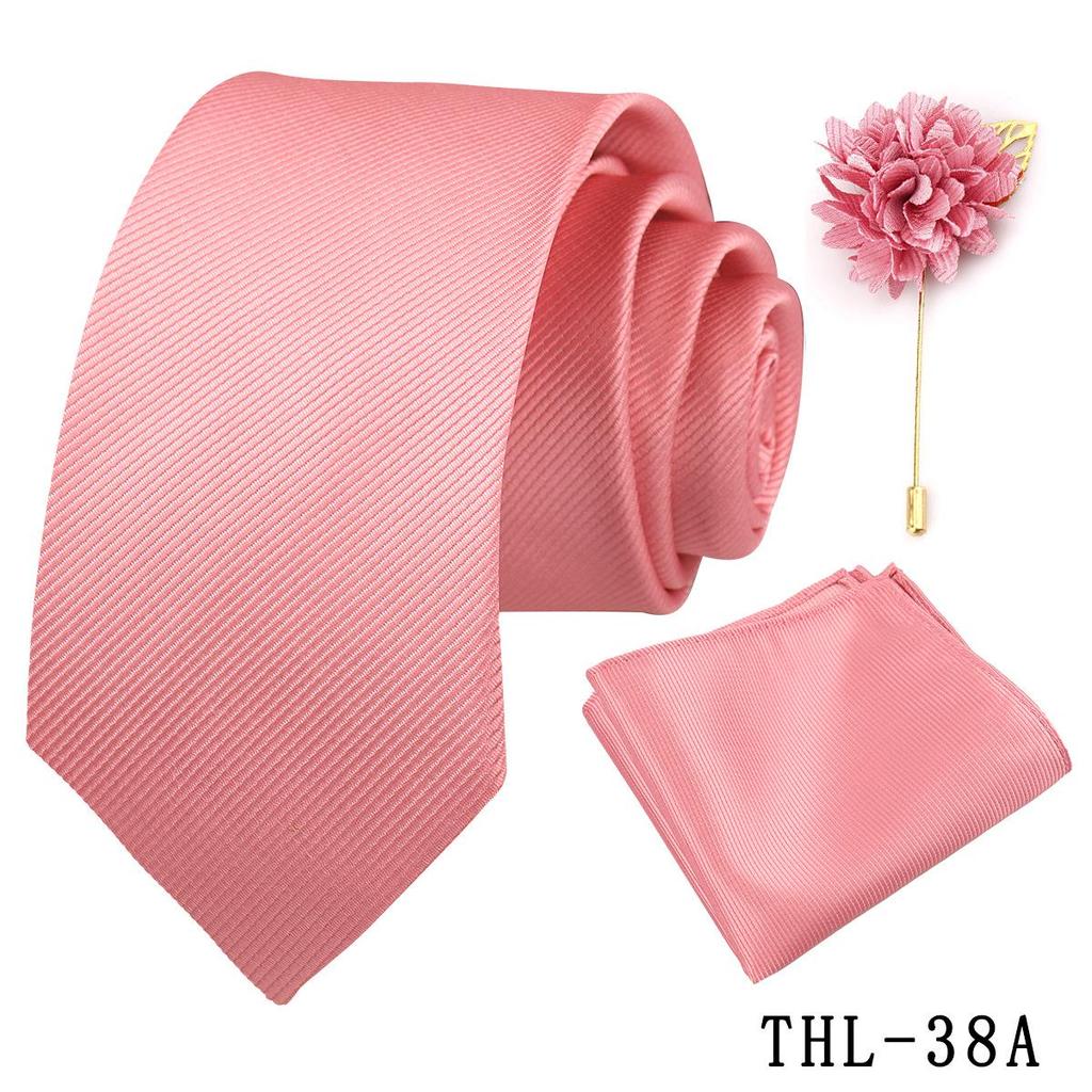 Men's Wine Red Striped Tie, Pocket Square & Brooch Set for Weddings & Banquets